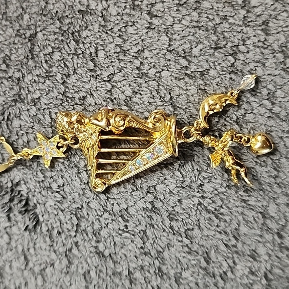 Vintage Kirks Folly Angel Harp Goldtone Pendant Necklace - Picture 2 of 6